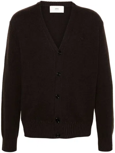 Ami Alexandre Mattiussi Ami De Coeur Cardigan In Brown