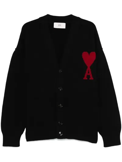 Ami Alexandre Mattiussi Ami Paris Ami Paris De Coeur Wool Cardigan In Black