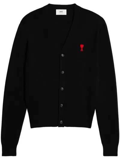 Ami Alexandre Mattiussi Ami Paris Ami De Coeur Logo Embroidered Buttoned Cardigan In Black