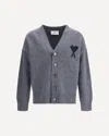 Ami Alexandre Mattiussi Ami Paris Ami De Coeur Heather Grey Wool Cardigan Men In Gray
