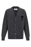 Ami Alexandre Mattiussi Ami Paris Ami De Coeur Heather Grey Wool Cardigan In Gray