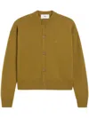 Ami Alexandre Mattiussi Khaki Wool Knit Ami De Coeur Crewneck Cardigan Green In Green