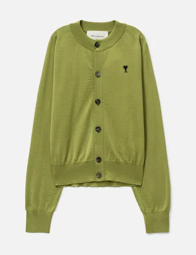 Ami Alexandre Mattiussi Green Wool Crewneck Ami De Coeur Cardigan Green In Gold