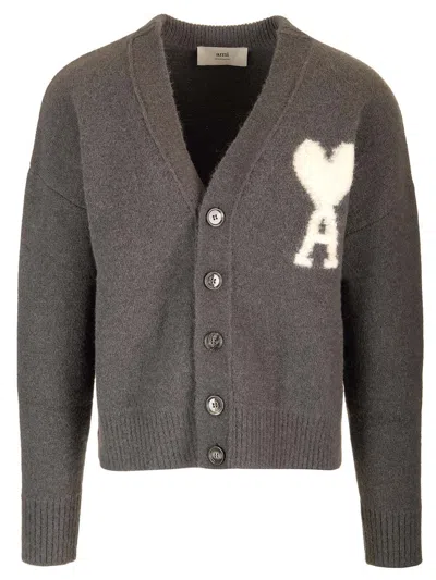 Ami Alexandre Mattiussi Ami De Coeur Cardigan In Grey