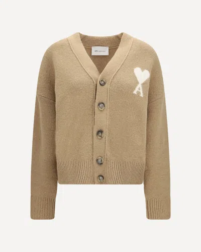 Ami Alexandre Mattiussi Ami De Coeur Cardigan In Alpaca In Brown