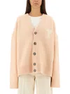 Ami Alexandre Mattiussi Ami Paris Women Ami De Coeur Cardigan With Logo In Neutral
