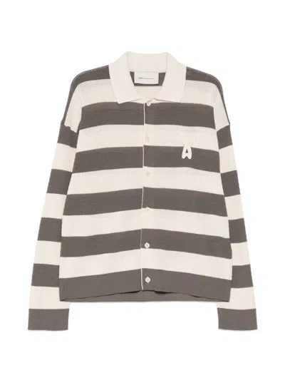 Ami Alexandre Mattiussi Ami Paris Ami De Coeur Striped Cotton Knit Cardigan In White