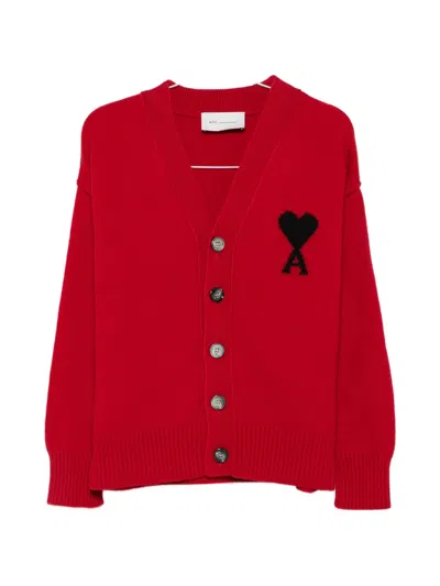 Ami Alexandre Mattiussi Ami De Coeur Cardigan In Red