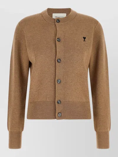 Ami Alexandre Mattiussi Ami De Coeur Cardigan Ribbed Trim In Brown
