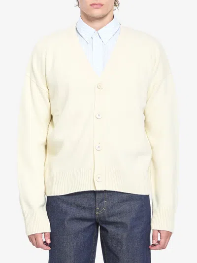 Ami Alexandre Mattiussi Cardigan With Ribbed V-neck And Cuffs In White