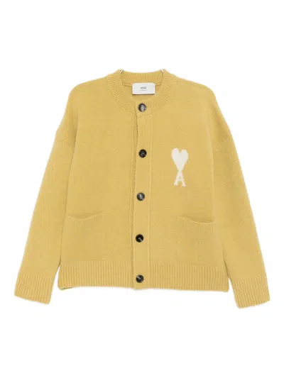 Ami Alexandre Mattiussi Ami De Coeur Cardigan In Yellow