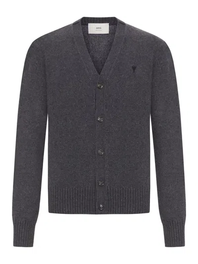 Ami Alexandre Mattiussi Ami De Coeur Cashmere Cardigan In Gray