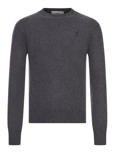 Ami Alexandre Mattiussi Ami De Coeur Cashmere Crew Neck Sweater In Black
