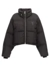 Ami Alexandre Mattiussi Black Down Jacket With Adc Embroidery And Removable Hood In Tech Fabric Woman