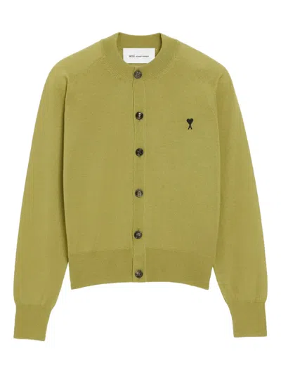 Ami Alexandre Mattiussi Green Wool Crewneck Ami De Coeur Cardigan Green In Gold