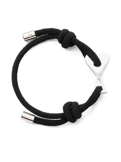Ami Alexandre Mattiussi Black Cord Silver Brass Ami De Coeur Bracelet Grey