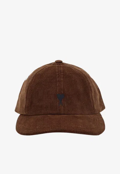 Ami Alexandre Mattiussi Ami De Coeur Corduroy Cap In Brown