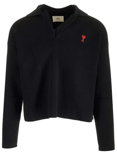Ami Alexandre Mattiussi Ami De Coeur Cotton And Wool Sweater In Black
