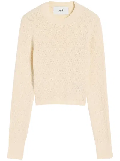 Ami Alexandre Mattiussi Ami De Coeur Cotton-blend Top In Neutrals