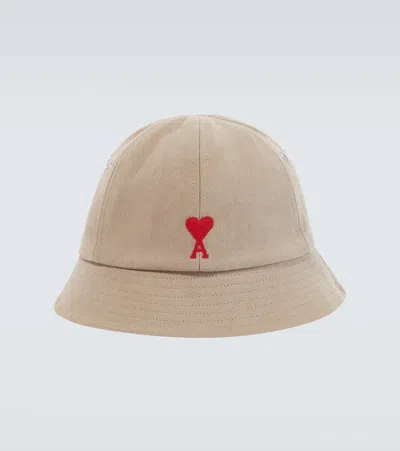 Ami Alexandre Mattiussi Ami De Coeur Cotton Bucket Hat In Beige