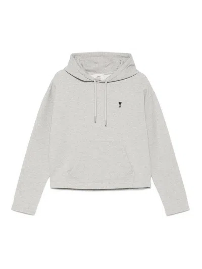 Ami Alexandre Mattiussi Ami De Coeur Cotton Hoodie In Gray