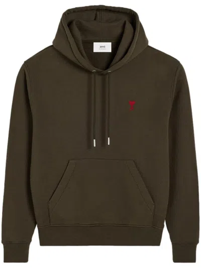 Ami Alexandre Mattiussi Red Ami De Coeur Hoodie Brown In Green