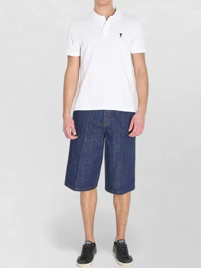Ami Alexandre Mattiussi Ami Paris Men White Polo Shirt With Adc Embroidery On The Front And Classic Collar In Cotton Man In Multi