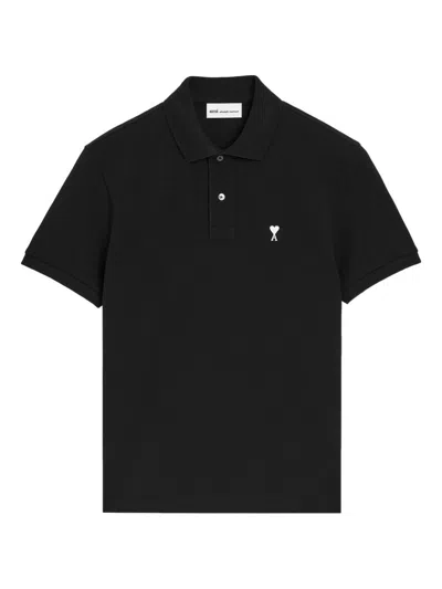 Ami Alexandre Mattiussi Black Cotton Short Sleeves Ami De Coeur Polo Shirt Black
