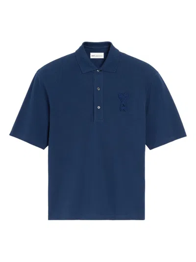 Ami Alexandre Mattiussi Blue Polo Shirt With Adc Patch Logo In Cotton Uomo In Multi