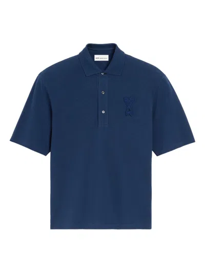Ami Alexandre Mattiussi Blue Polo Shirt With Adc Patch Logo In Cotton Uomo In Multi