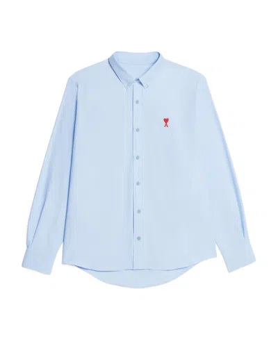 Ami Alexandre Mattiussi Adc Button-down Collar Logo-embroidered Striped Cotton Oxford Shirt In Blue