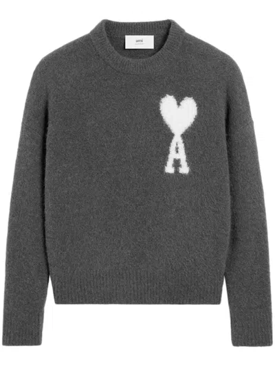 Ami Alexandre Mattiussi Ami De Coeur Crew-neck Jumper In Grey