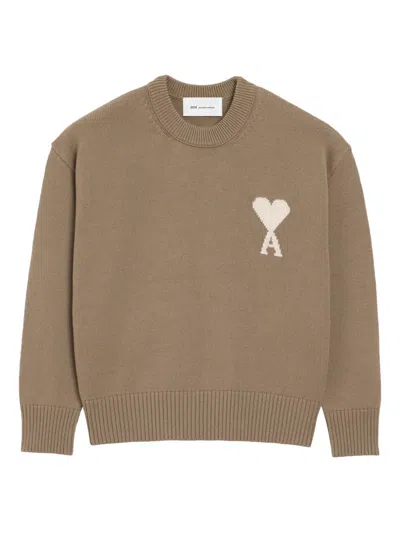 Ami Alexandre Mattiussi Ami De Coeur Crew-neck Sweater In Brown