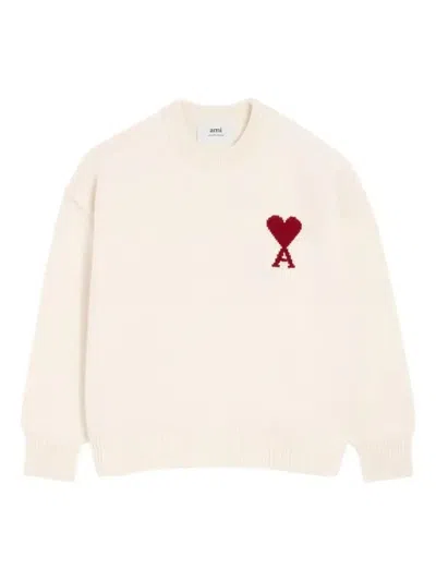 Ami Alexandre Mattiussi Ami De Coeur Crewneck Sweater In Cotton In Neutral