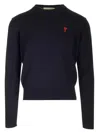 Ami Alexandre Mattiussi Ami Navy Blue Cotton Jersey Sweater With Signature Embroidered Motif In Blue