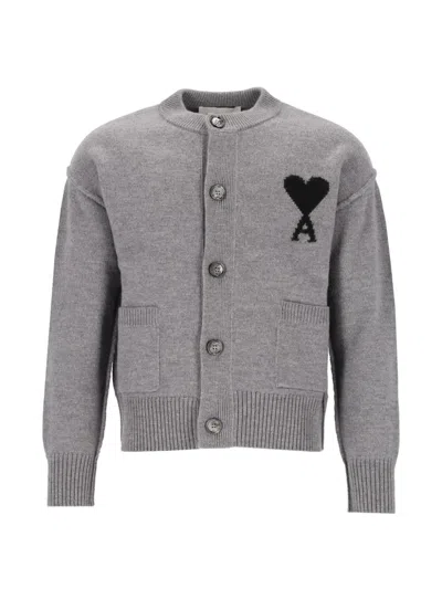 Ami Alexandre Mattiussi Ami De Coeur Crew-neck Cardigan In Gray
