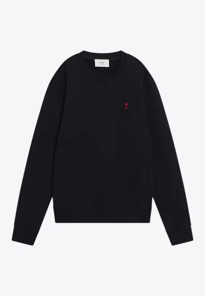 Ami Alexandre Mattiussi Ami Paris Men Black Crewneck Sweater With Adc Embroidery On The Front In Wool Blend Man In Multi