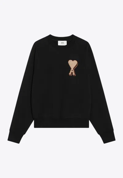 Ami Alexandre Mattiussi Ami De Coeur Crewneck Sweatshirt In Black