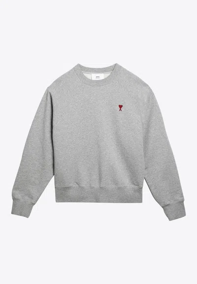 Ami Alexandre Mattiussi Logo-embroidered Stretch-cotton Jersey Sweatshirt In Gray