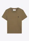 Ami Alexandre Mattiussi Ami Paris Mc Military Green T-shirt Black Logo Bor In Brown