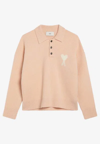 Ami Alexandre Mattiussi Ami De Coeur Cropped Polo Sweater In White