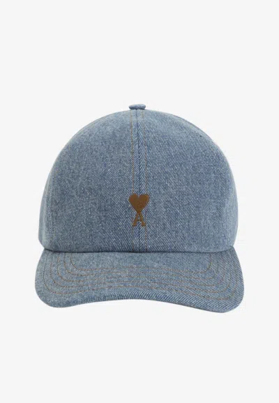 Ami Alexandre Mattiussi Ami De Coeur Denim Baseball Cap In Gray