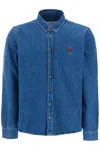 Ami Alexandre Mattiussi Adc Button-down Collar Logo-embroidered Denim Shirt In Bleu Used (blue)