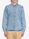 Ami Alexandre Mattiussi Adc Button-down Collar Logo-embroidered Denim Shirt In Blue