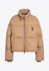 Ami Alexandre Mattiussi Ami De Caur Technical Canvas Down Jacket In Beige