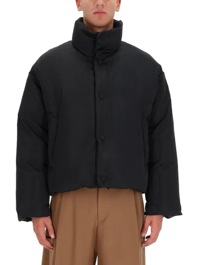 Ami Alexandre Mattiussi Cropped Padded Jacket With High Collar And Embroidered Detail In Black