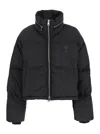 Ami Alexandre Mattiussi Black Down Jacket With Adc Embroidery And Removable Hood In Tech Fabric Woman In Black