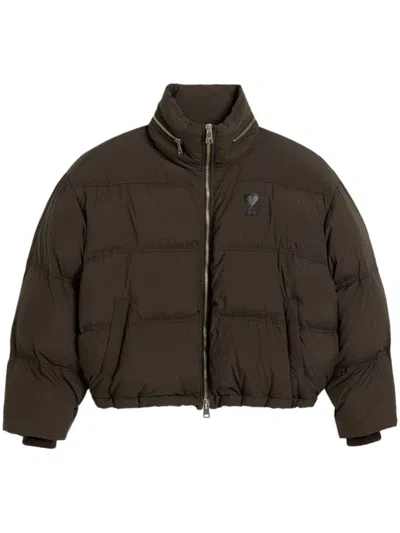 Ami Alexandre Mattiussi Ami De Coeur Down Puffer Jacket In Dark Coffee