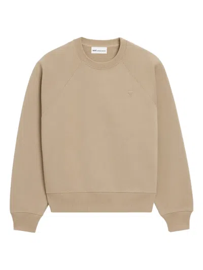 Ami Alexandre Mattiussi Beige Cotton Embossed Ami De Coeur Sweatshirt Beige In Brown