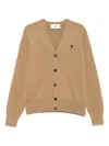 Ami Alexandre Mattiussi Ami De Coeur-embroidered Cardigan In Brown